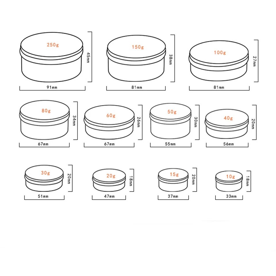 Aluminum Tin Jars Metal Empty Storage Box DIY Cosmetic Packaging Case 10g-250g